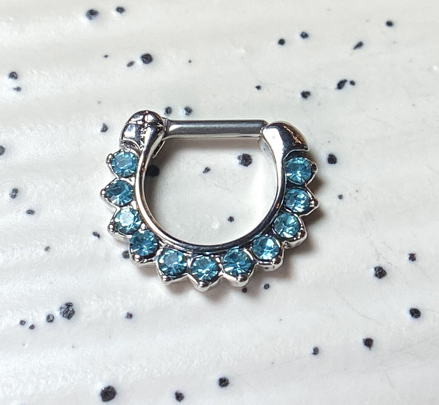 1pc Paved 11-Gem Septum Clicker 316L Surgical Steel 16g Nose Ring