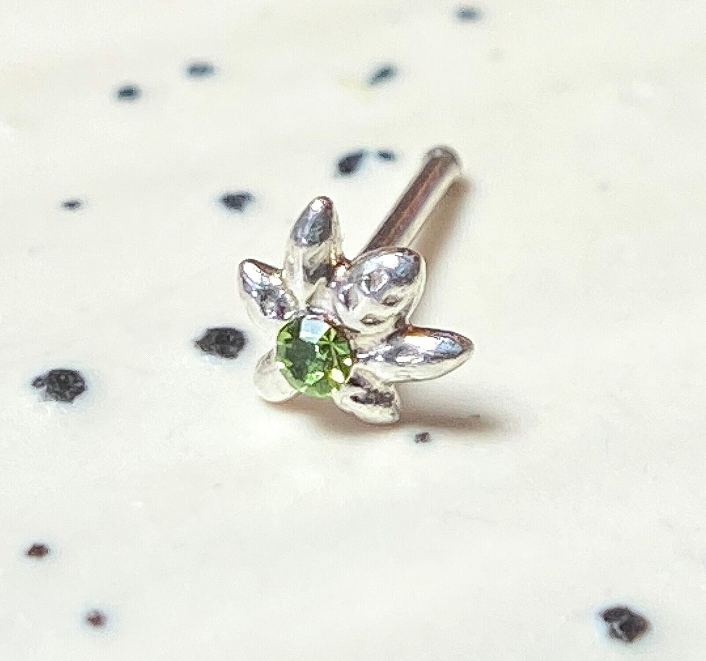 1pc Pot Leaf Marijuana .925 Sterling Silver Nose Stud Ring 20g- choose gem color