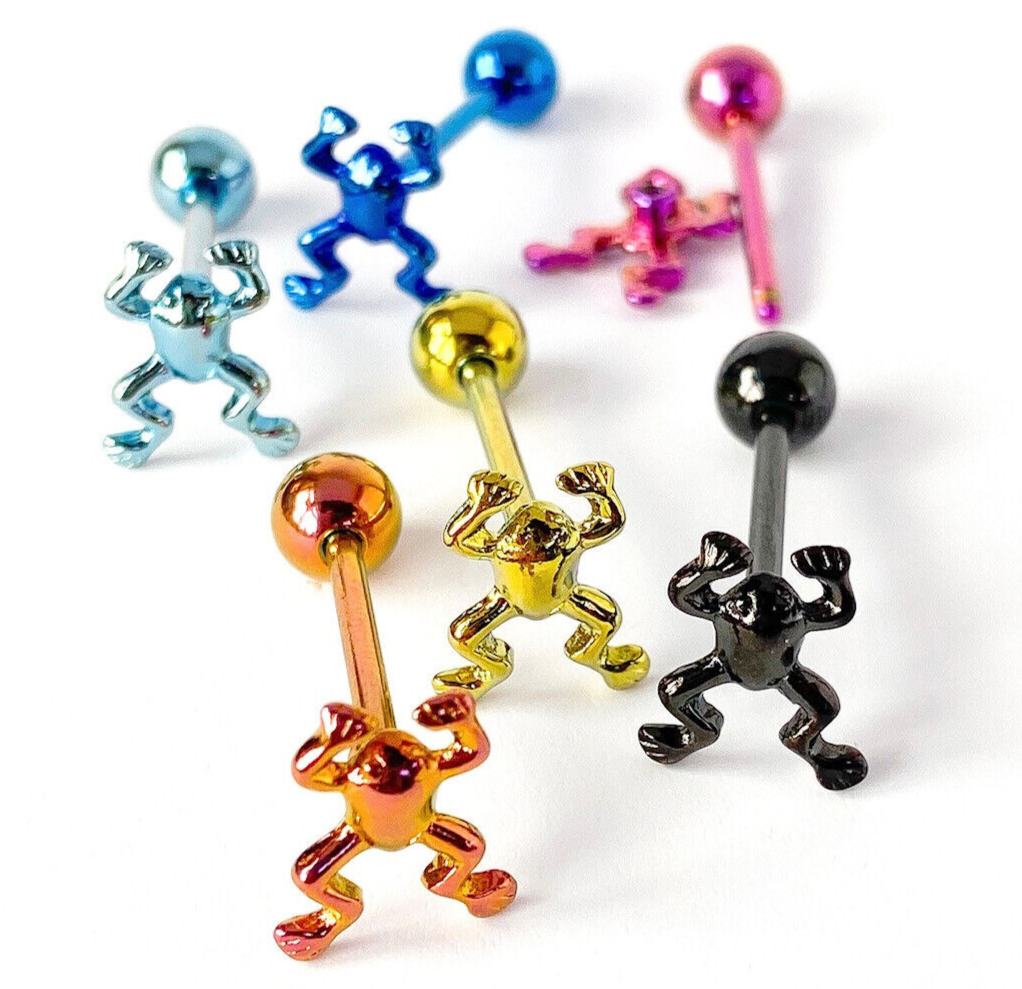 1pc Frog Design Tongue Ring Titanium Anodized 14g Tounge Barbell Body Jewelry
