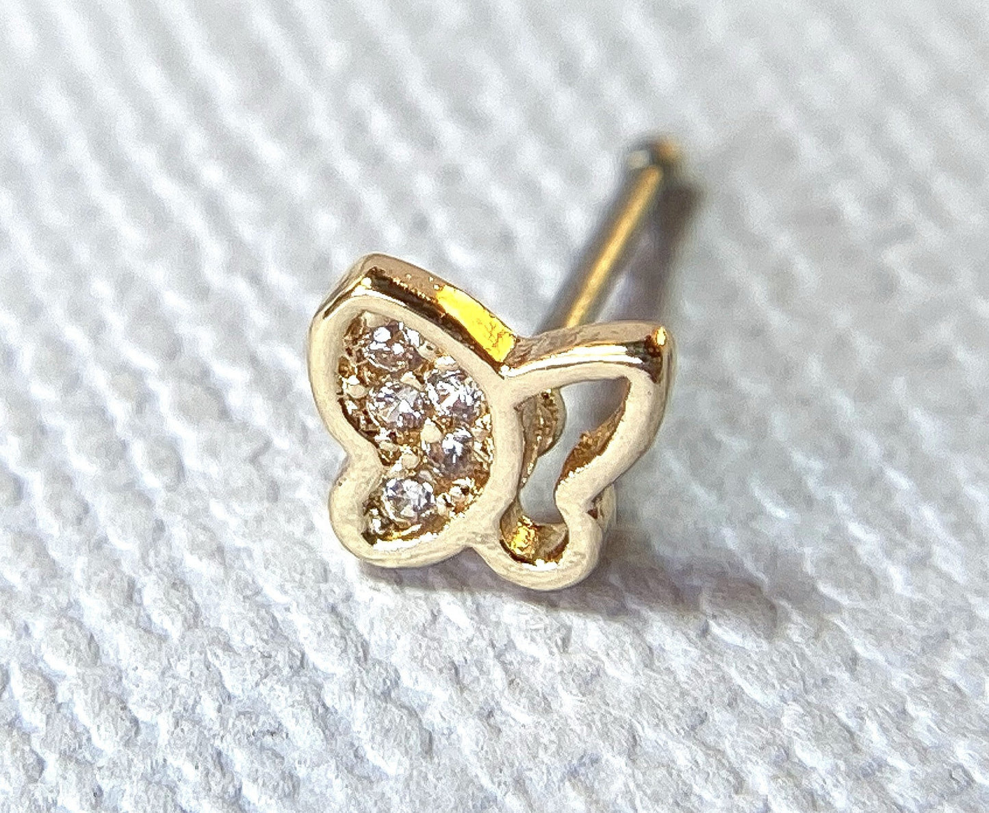 1pc CZ Paved Butterfly 20g Nose Ring Stud Bone 316L Surgical Steel