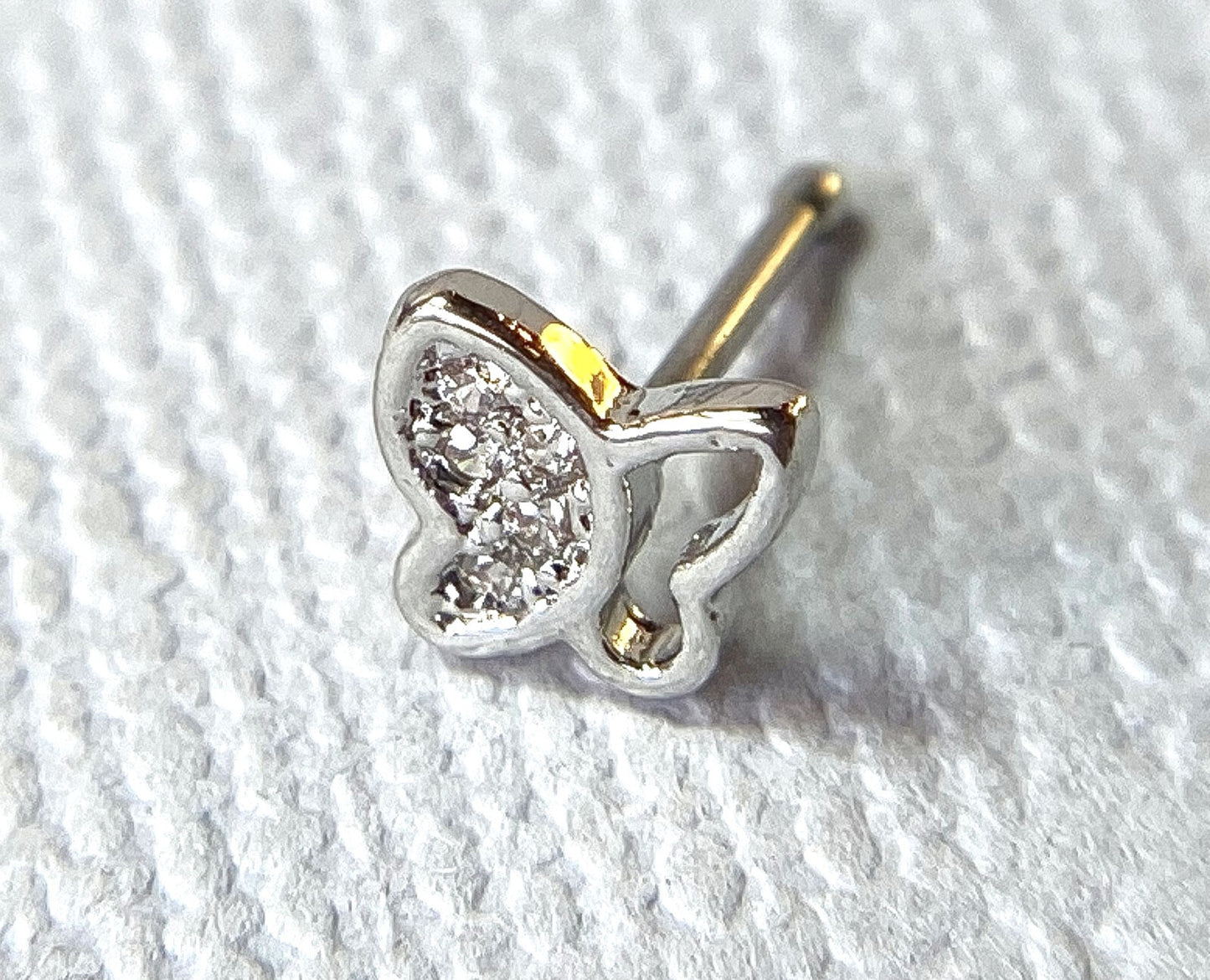 1pc CZ Paved Butterfly 20g Nose Ring Stud Bone 316L Surgical Steel