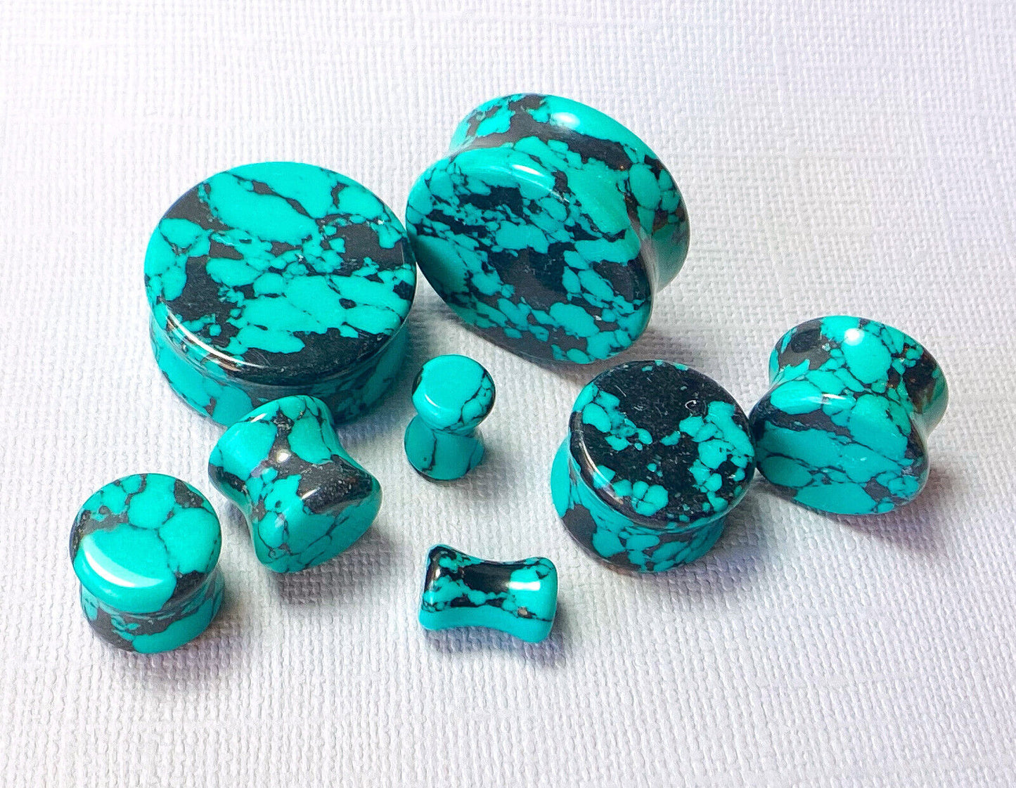 PAIR Black & Teal Synthetic Turquoise Stone Plugs Earlets Tunnels Gauges Jewelry