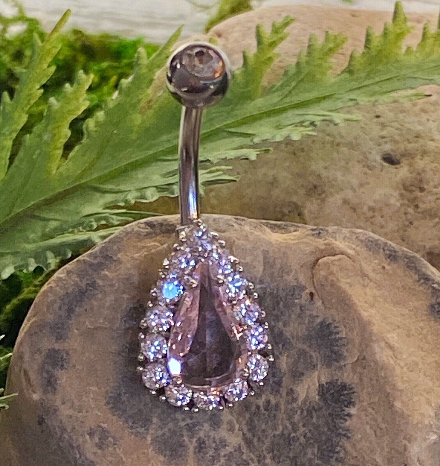 1pc Tear Drop CZ Paved Prong Set Belly Pierced Navel Naval Ring