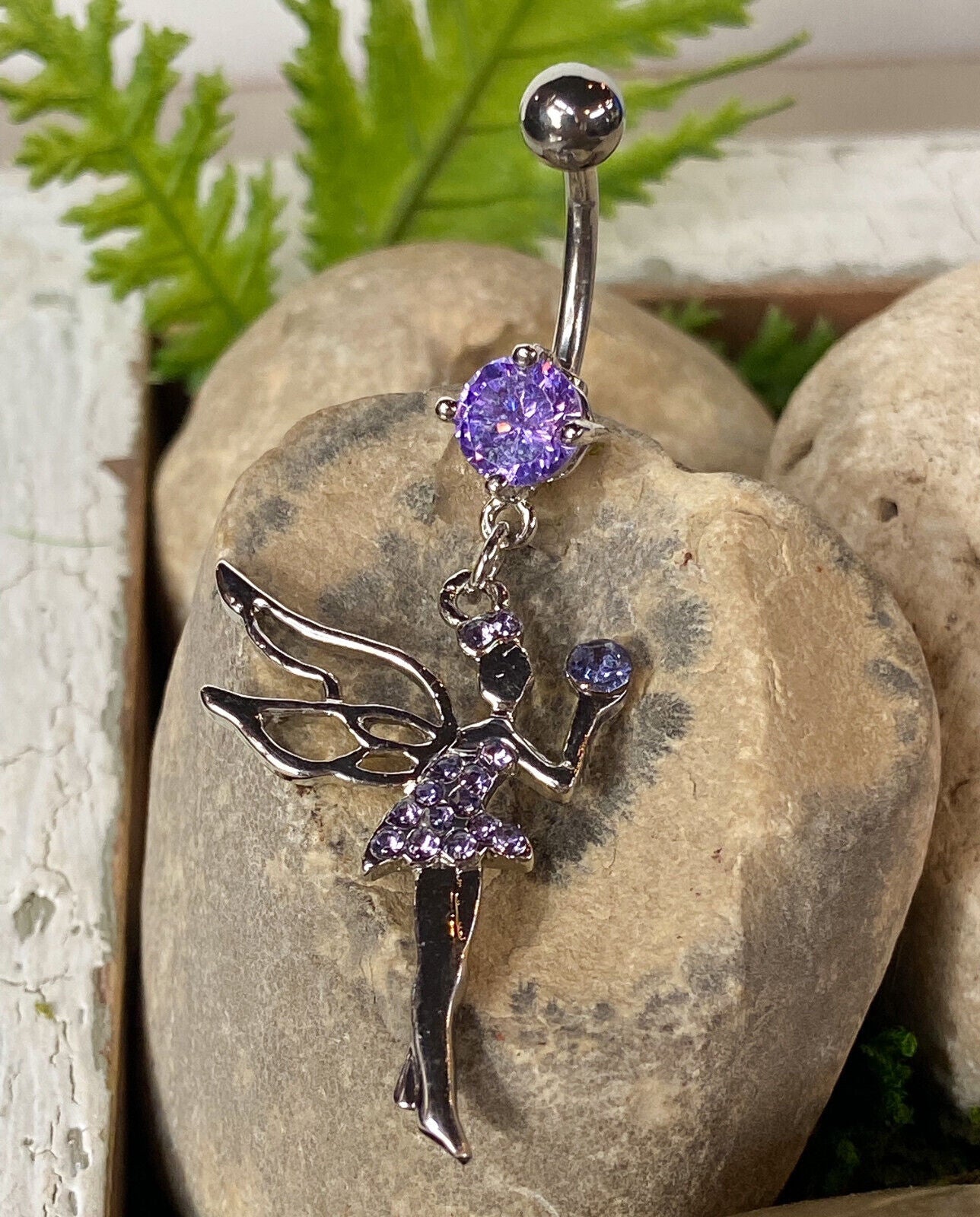 1pc Fairy Paved CZ Gem Dangle Belly Ring Navel Piercing Pierced Naval