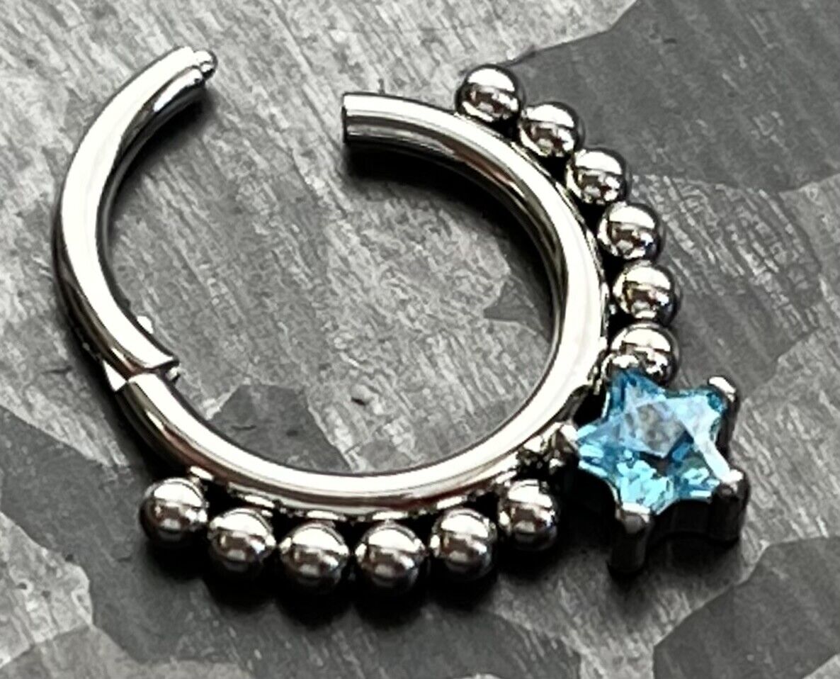 1pc Star CZ Gem & Beads Hinged Segment Ring 16g Septum Clicker Helix Cartilage