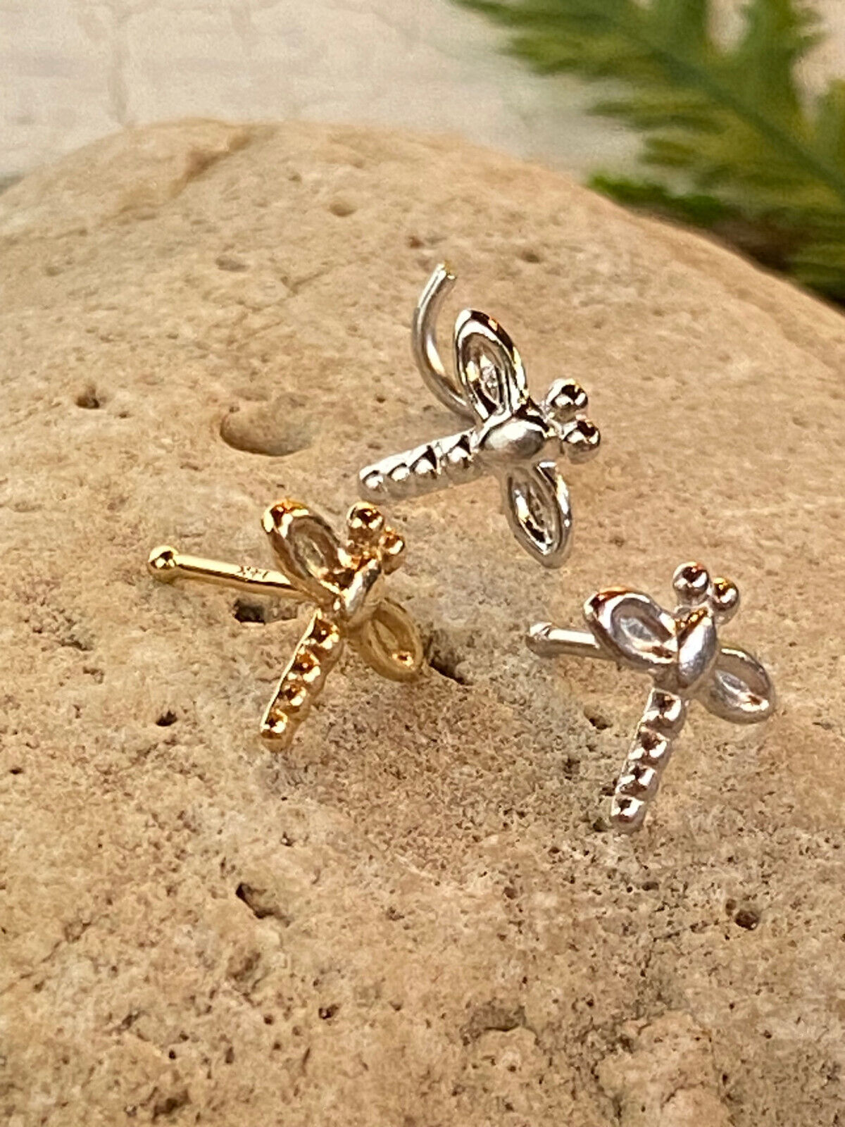 14kt Solid Gold Dragonfly Nose Ring 20g Yellow or White, Screw or Stud / Bone