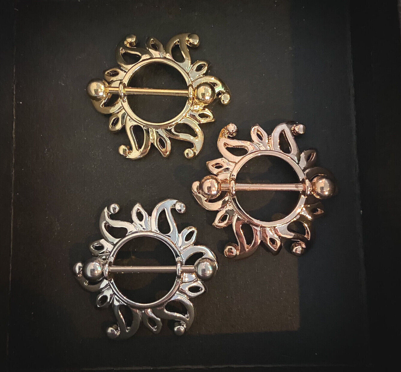 PAIR Swirling Sun Nipple Ring Shields Body Jewelry - Only Rose Gold Available