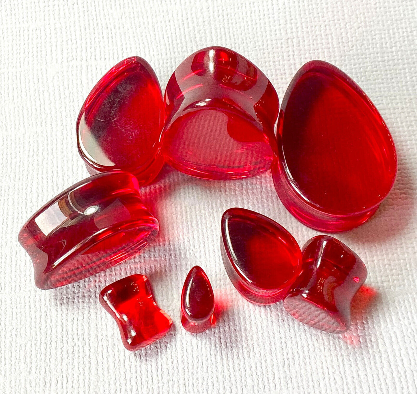 PAIR Tear Drop Red Glass Double Flare Plugs Gauges Tunnels Teardrop Body Jewelry