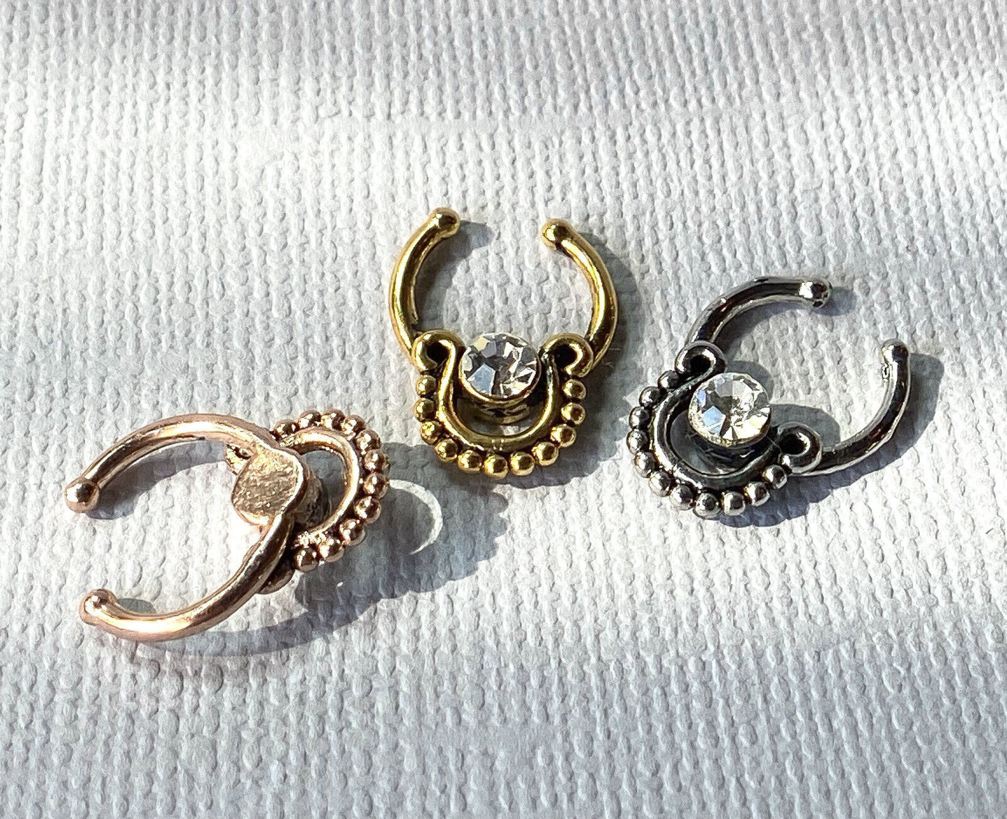 1pc Non-Piercing Beaded Trim w/Gems Septum Hanger Clip-On Fake Nose Ring