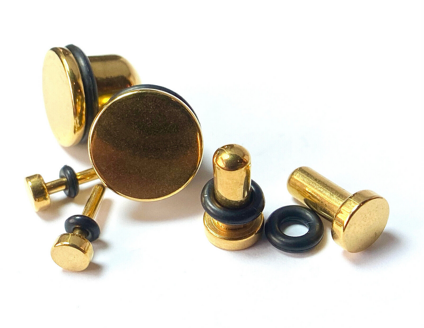 PAIR 316L Surgical Steel Gold Flat Head Plugs Tunnels Gauges Body Jewelry