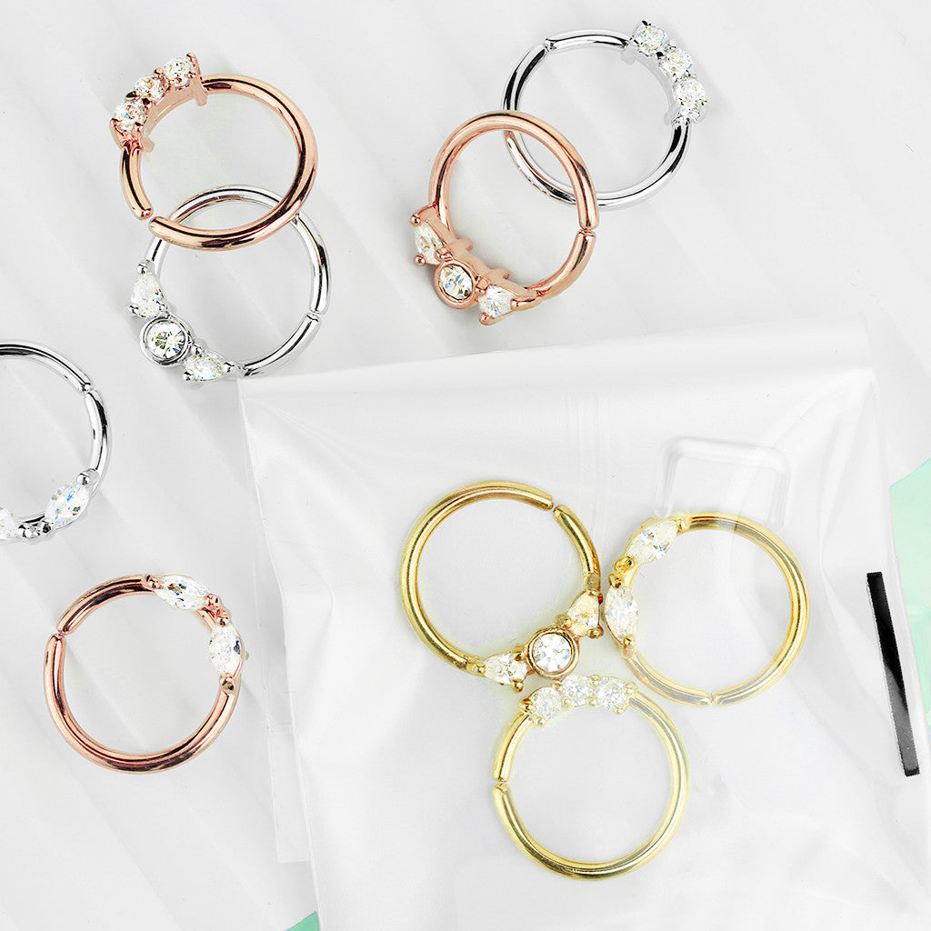 3pc Value Pack: 16g Bendable CZ Gem Septum / Cartilage Rings, w/free Retainer!