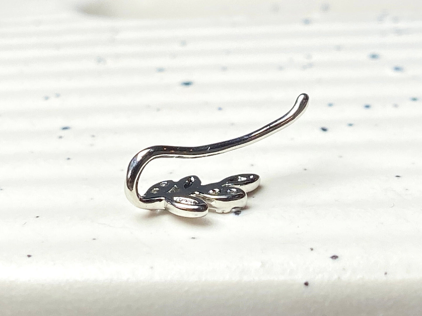 CZ Gem Olive Branch Non-Piercing Nose Clip, Faux Hoop Screw Stud Nostril Ring