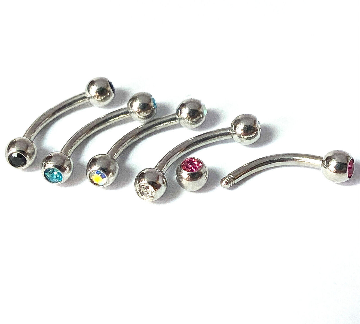 5pc Bulk Pack Double CZ Gem 316L Surgical Steel Eyebrow Rings 16g Body Jewelry