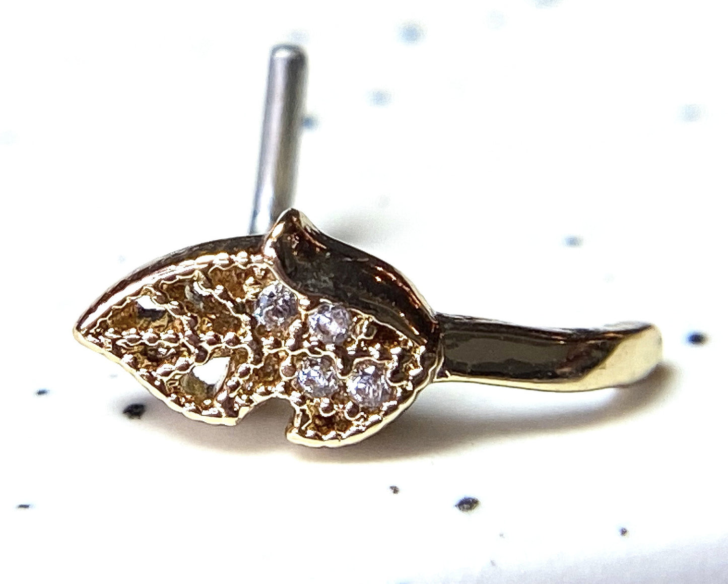 1pc CZ Gem Set Leaf Nose Crawler L-Bend 20g or 18g Nose Ring Stud Screw