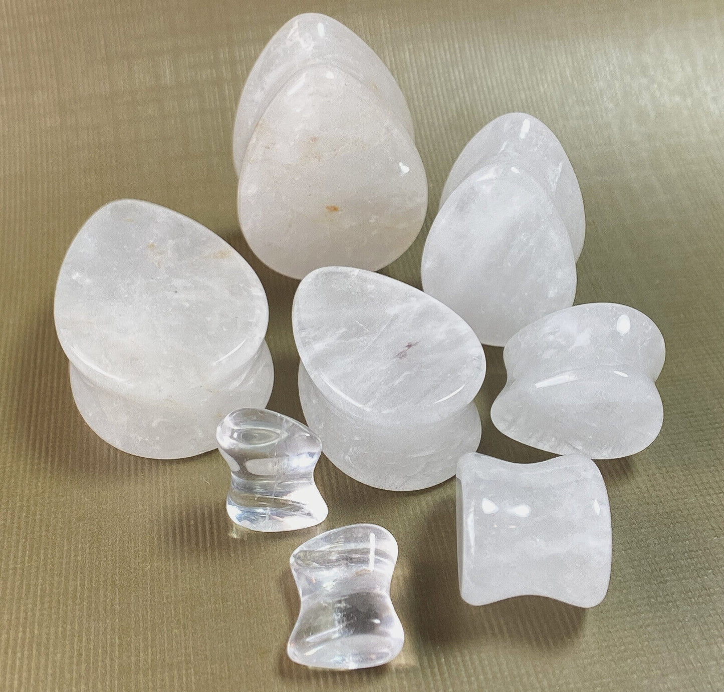 PAIR Clear Quartz Natural Stone Tear Drop Double Flare Plugs Organic Gauges