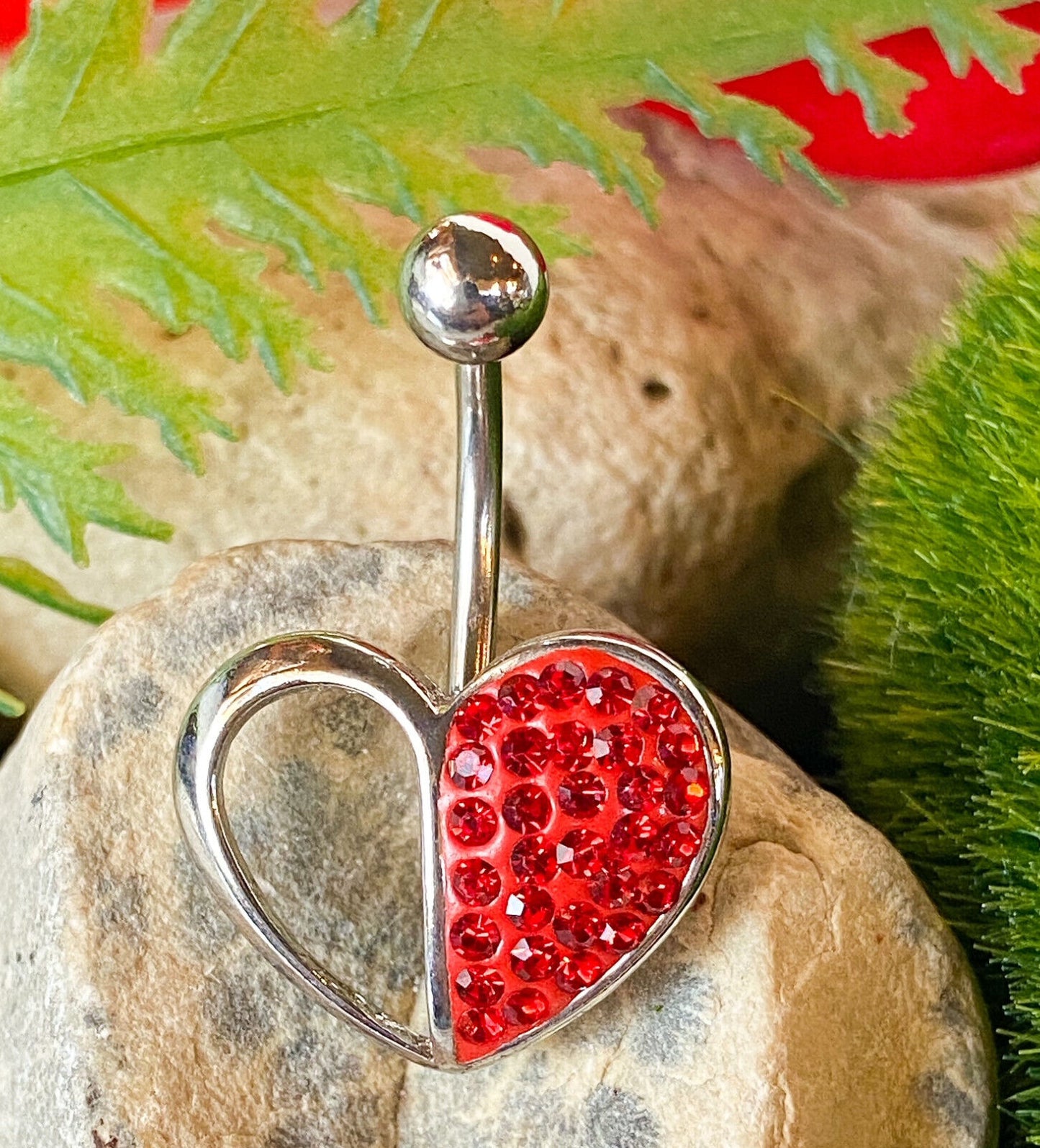 Crystal Explosion Heart Red Gem Belly Ring Navel Piercing Pierced Naval