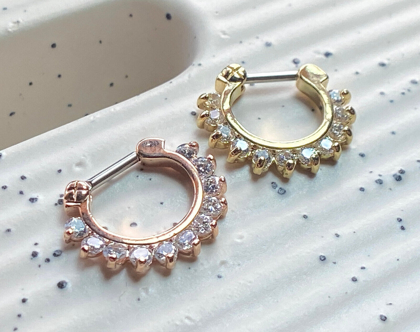 1pc Ion Plated 11-Gem Septum Clicker Ring 316L Surgical Steel 16g
