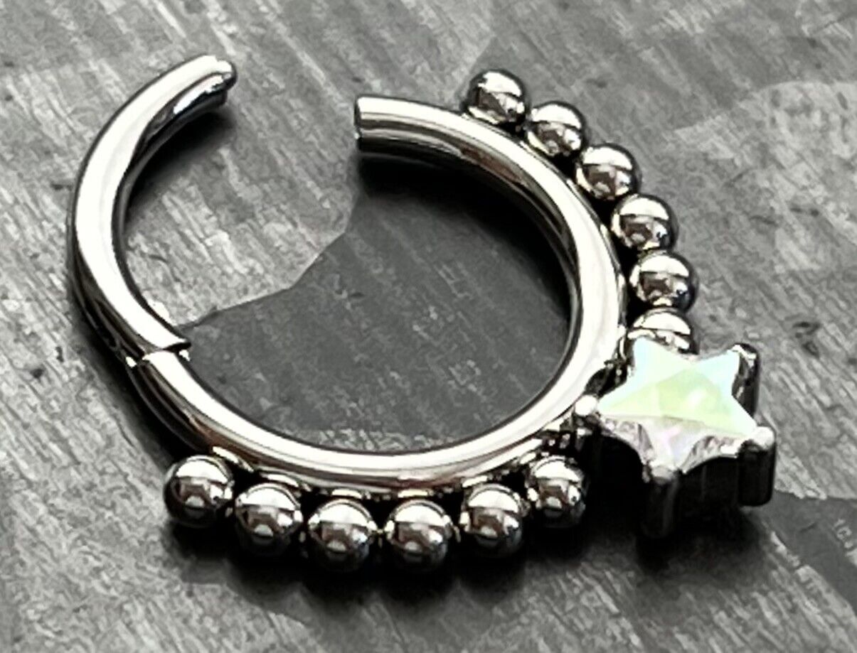1pc Star CZ Gem & Beads Hinged Segment Ring 16g Septum Clicker Helix Cartilage