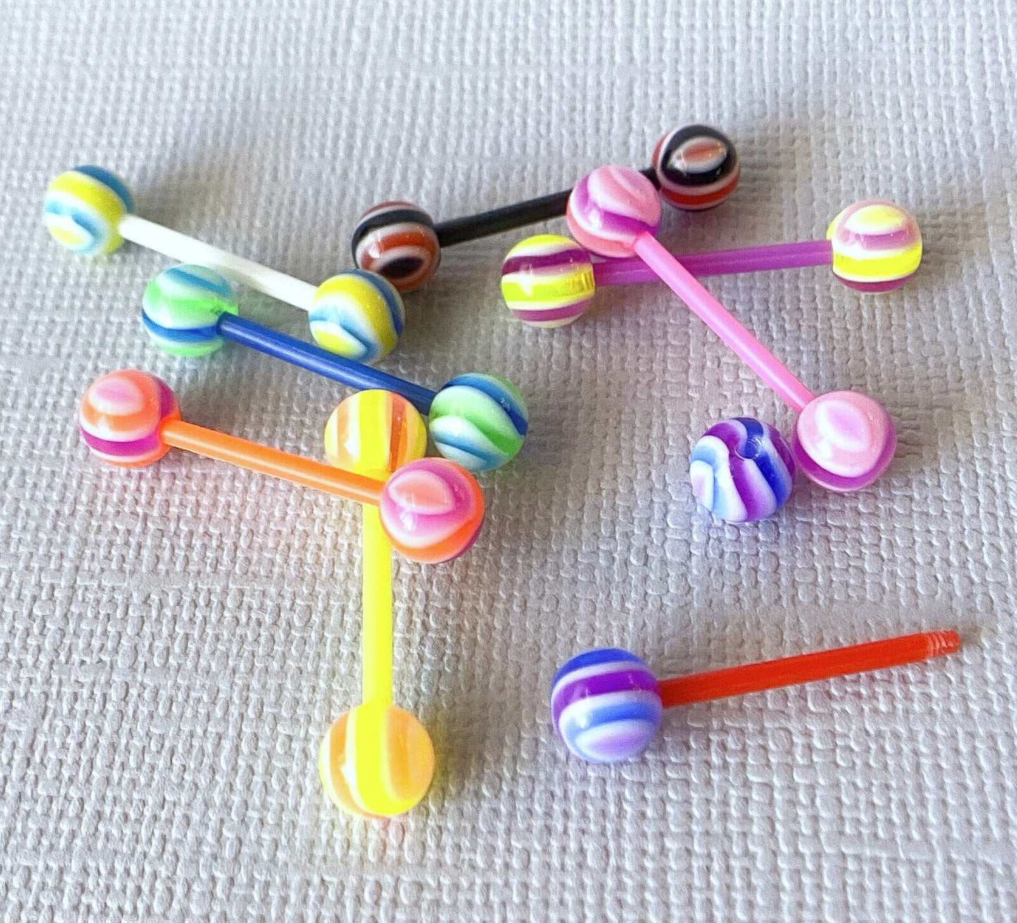 8pc Value Pack Ripple Wave Tongue Rings 14g Tounge Body Jewelry No Metal