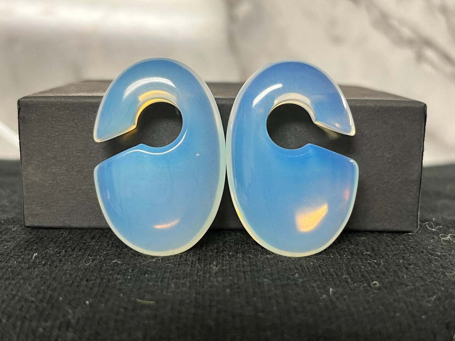 PAIR Opalite Oval Keyhole Hanger Ear Weight Plug Gauge Tunnel Stone Glass