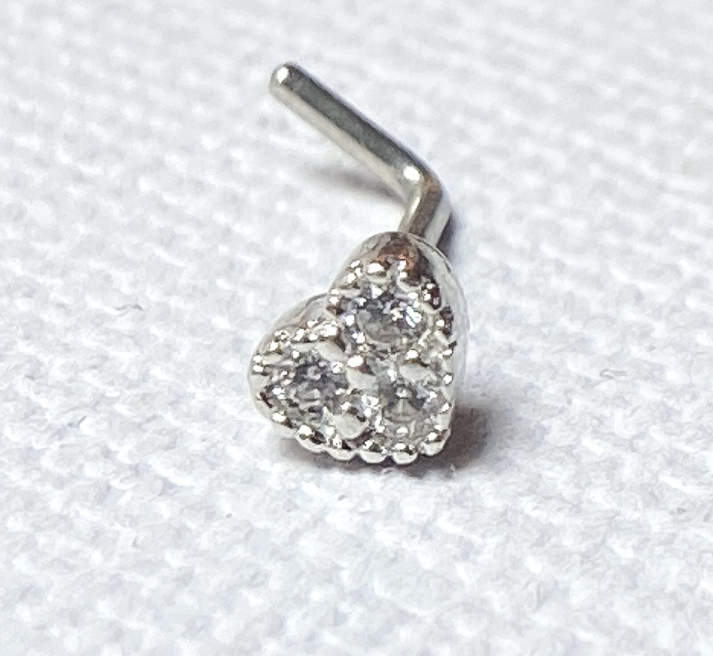 1pc CZ Gem Paved Heart L-Bend 20g Nose Ring Stud Screw 316L Surgical Steel