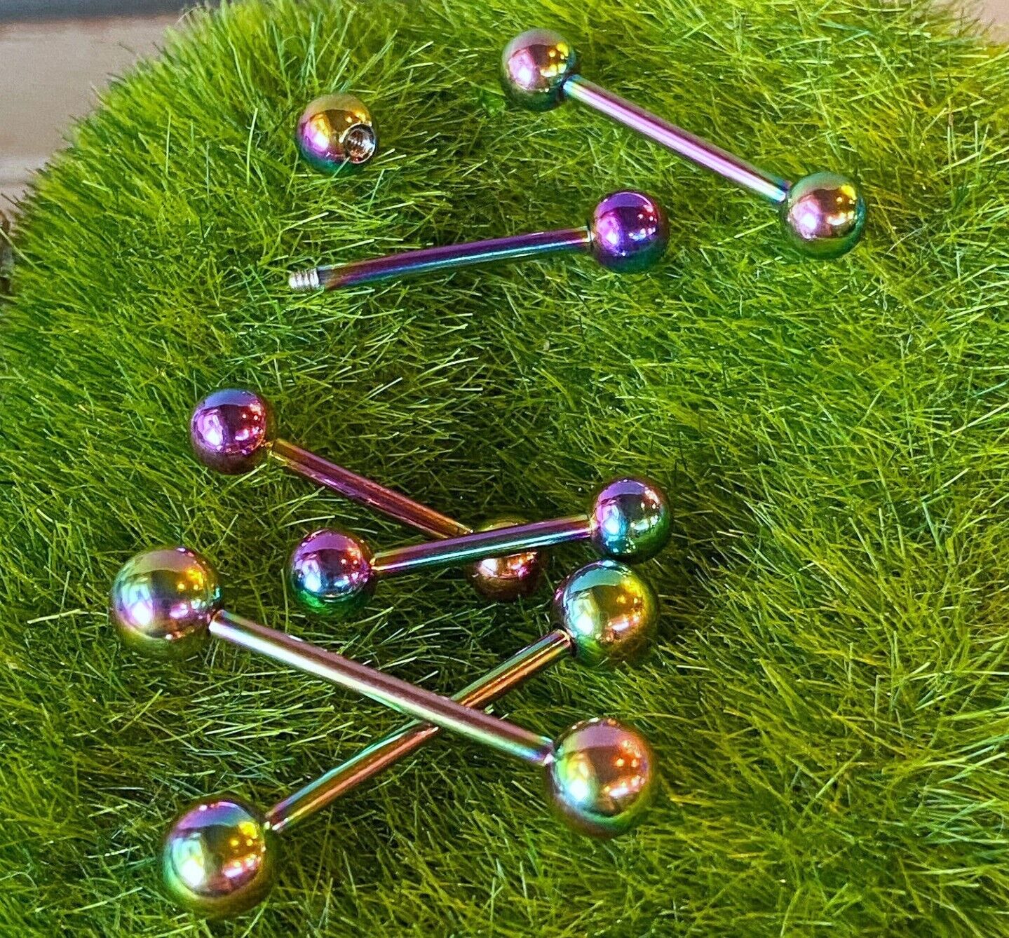 PAIR Rainbow Titanium Nipple Barbells Tongue Rings 14g Piercing Piered Jewelry