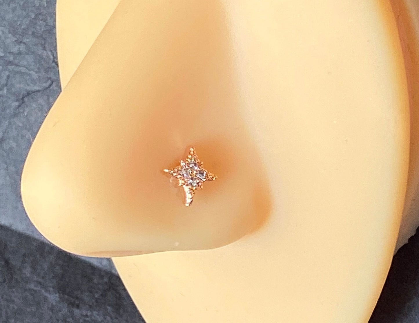 1pc CZ Paved Star L-Bend 20g Nose Ring Stud Screw 316L Surgical Steel