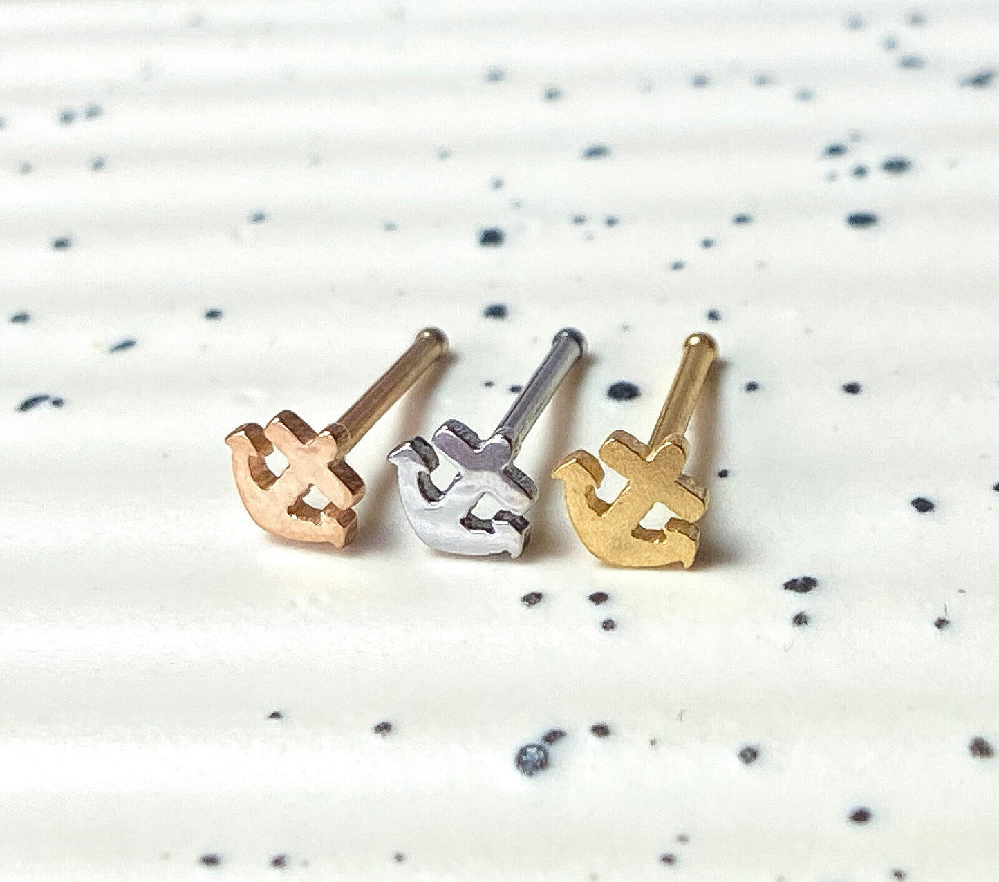 3pcs Anchor Style Nose Rings Studs Bones 316L Surgical Steel Ion Plated