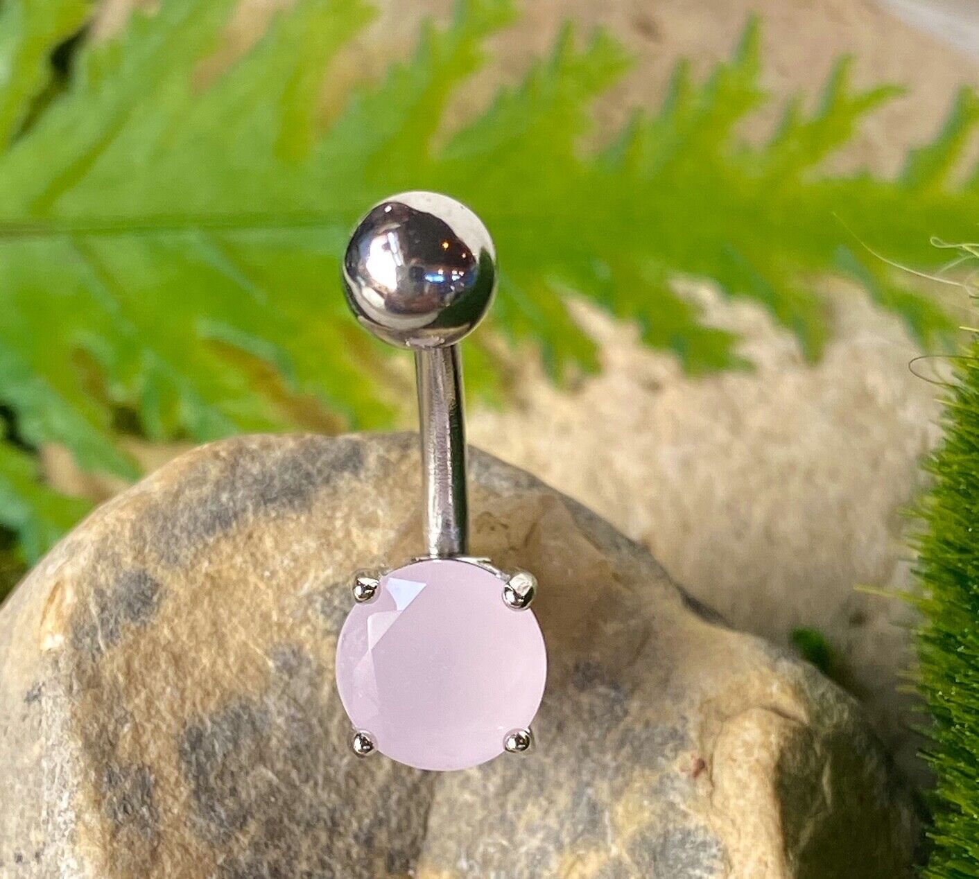 Solitaire Semi-Precious Belly Ring Natural Stone Pierced Navel Naval 14g Prong