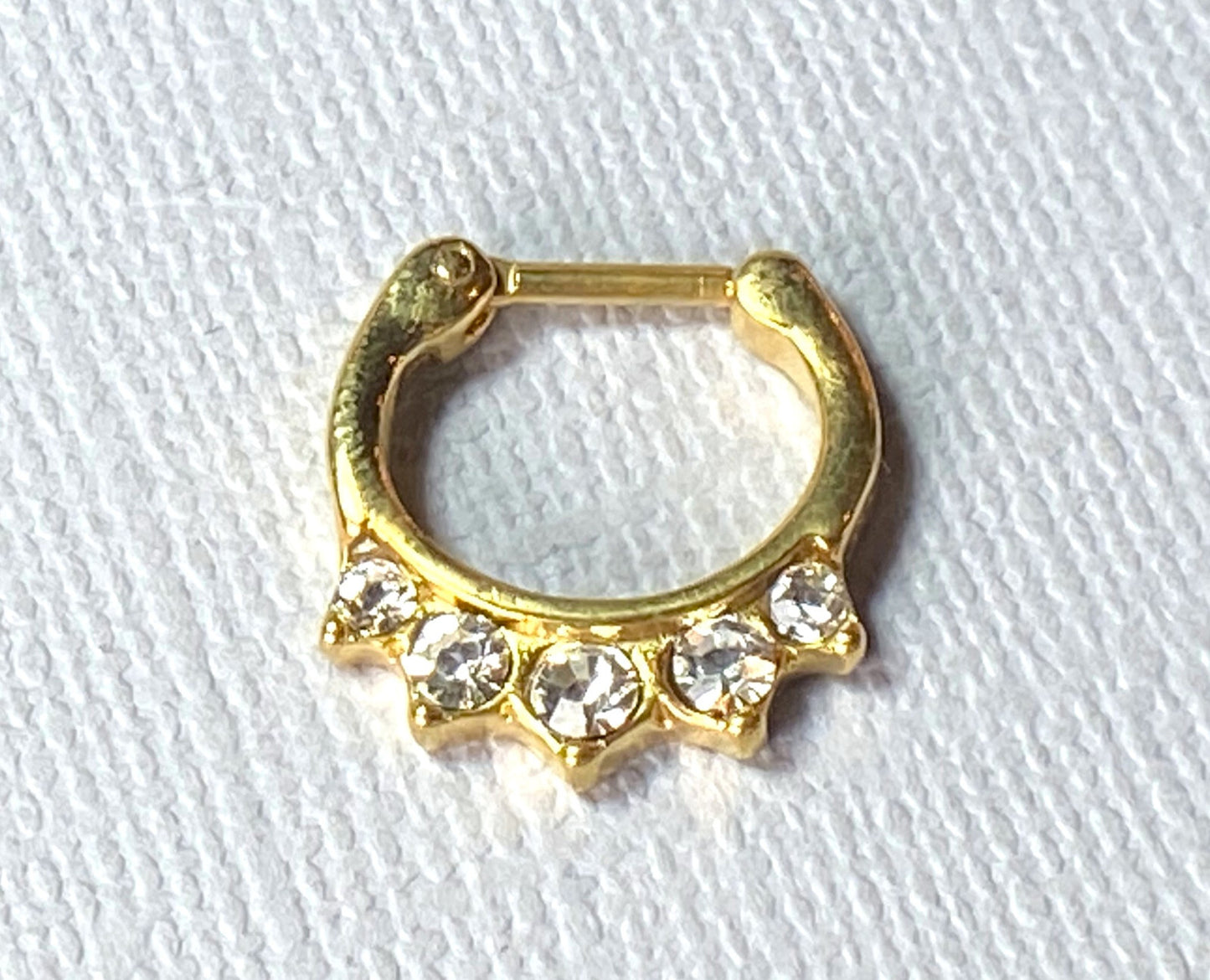 1pc 100% SURGICAL STEEL Five Crystal Gem Septum Clicker Nose Ring 16g Gold Black