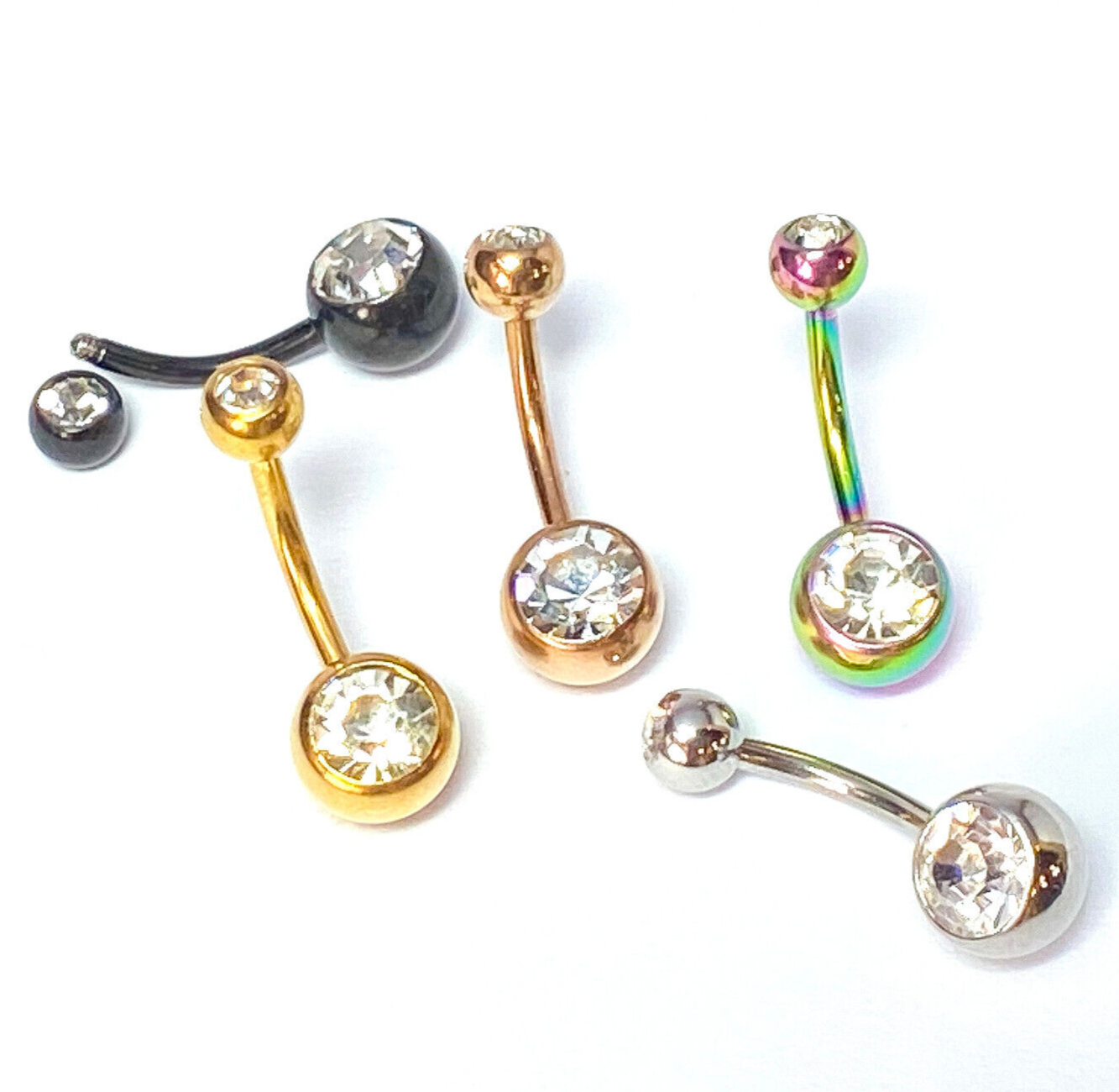 5pc Value Pack Ion Plated Double Gem Belly Rings 14g Navel Naval Body Jewelry