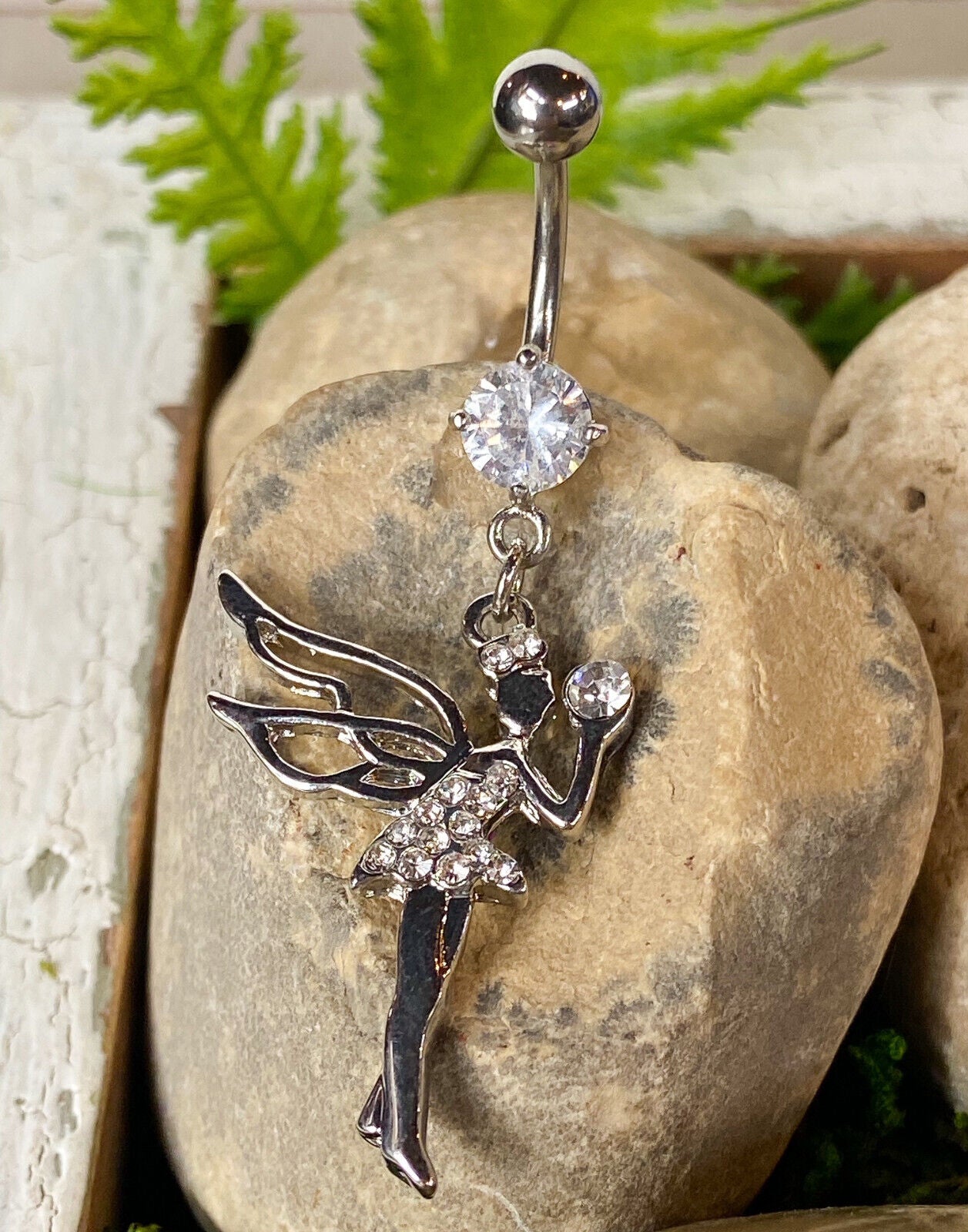 1pc Fairy Paved CZ Gem Dangle Belly Ring Navel Piercing Pierced Naval