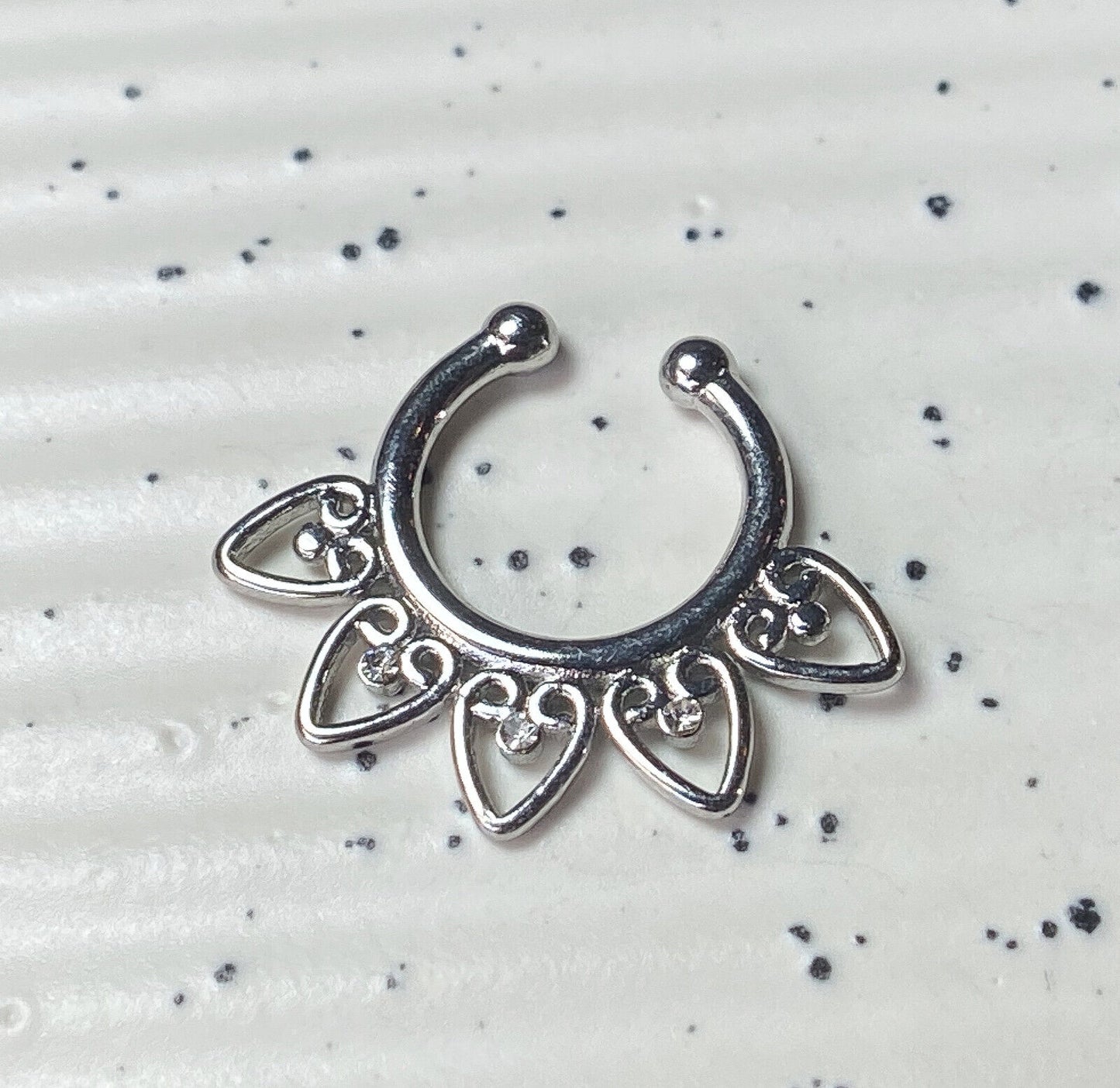 1pc Non-Piercing Tribal Fan w/Gems Septum Hanger Clip-On Fake Nose Ring