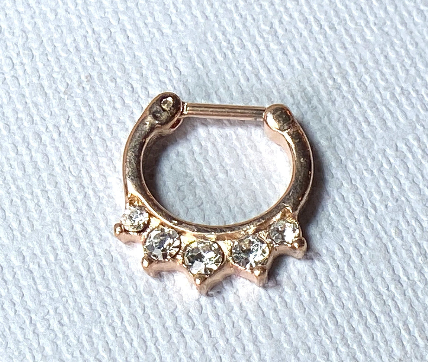 1pc 100% SURGICAL STEEL Five Crystal Gem Septum Clicker Nose Ring 16g Gold Black