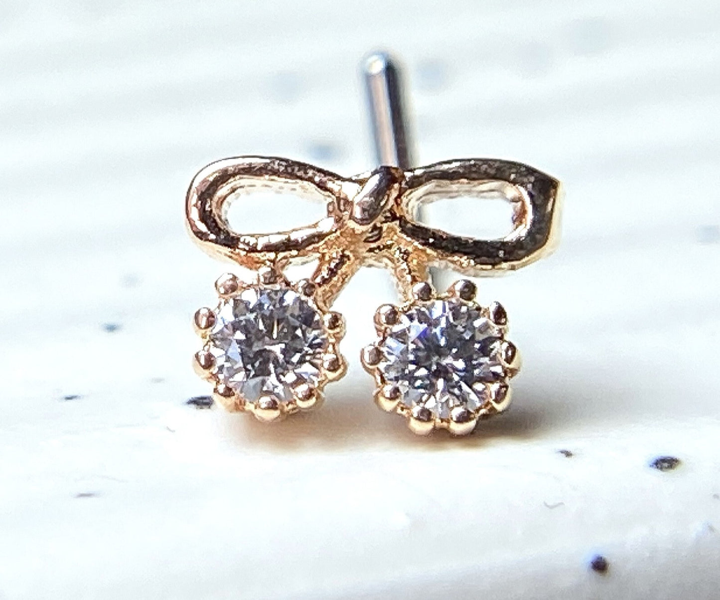 1pc CZ Set Ribbon L-Bend 20g Nose Ring Stud Screw 316L Surgical Steel