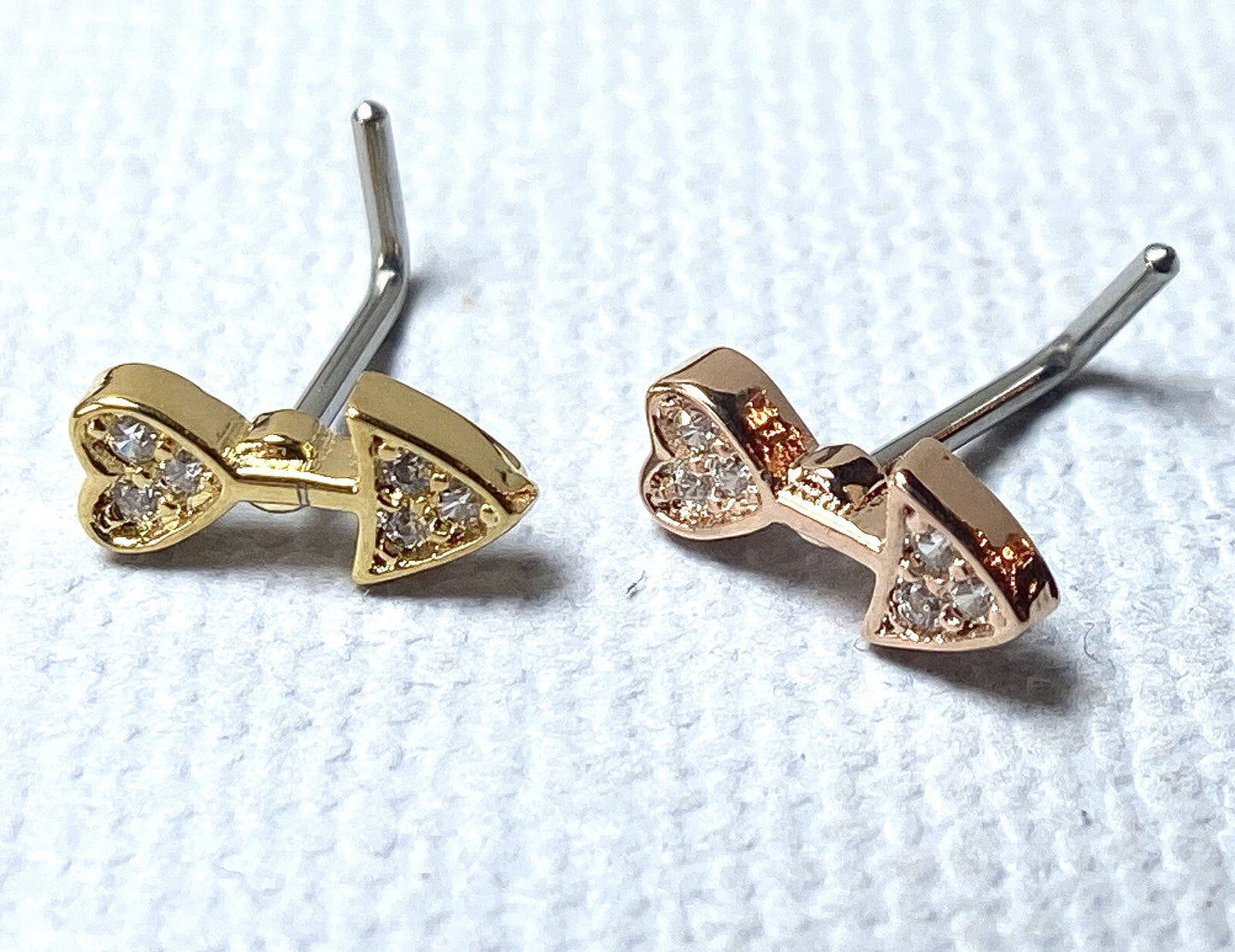 1pc CZ Paved Heart Arrow 20g L-Bend Nose Ring Stud Screw 316L Surgical Steel