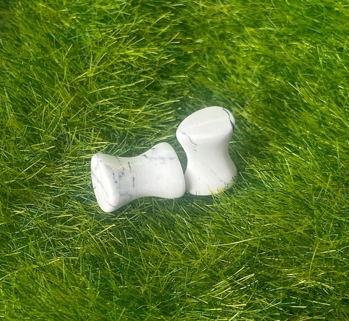 PAIR Teardrop Synthetic White Howlite Stone Plugs Gauges - Slightly Undersized
