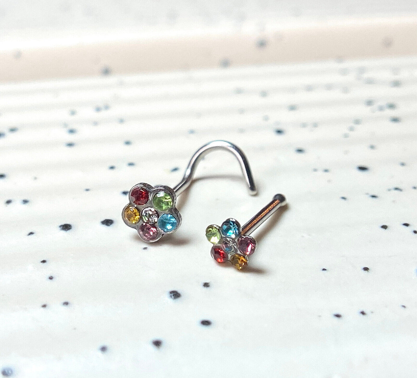 1pc Surgical Steel Nose Ring Gem Flower- choose color, 18g or 20g, Stud or Screw