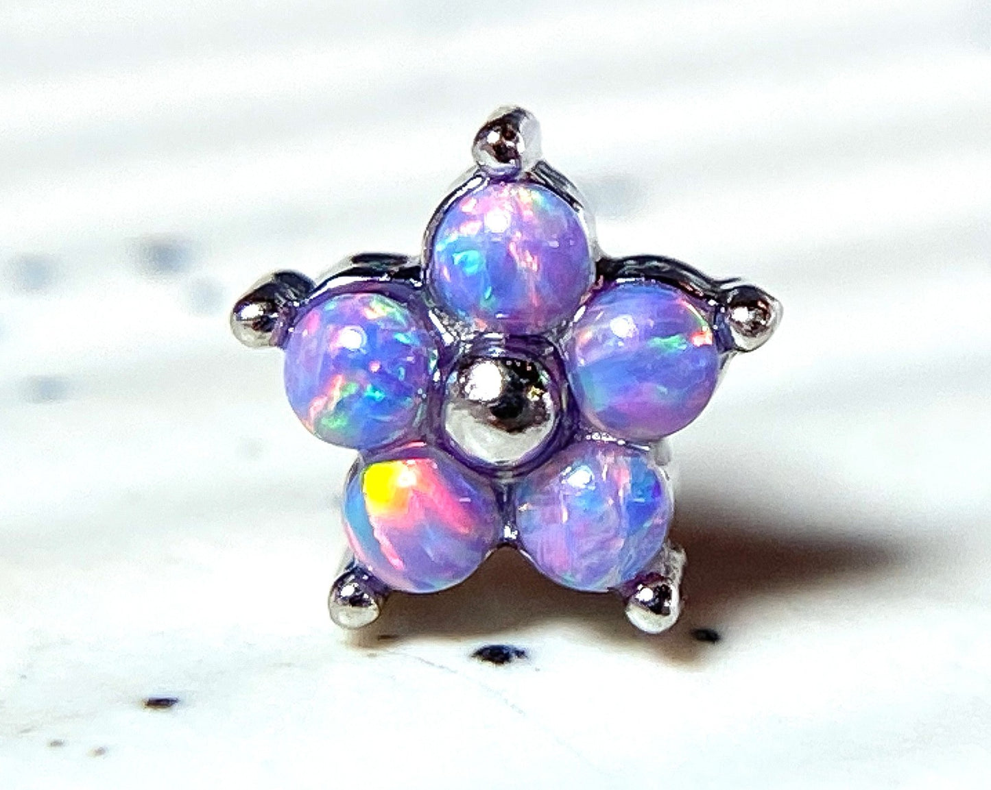 1pc Five Opal Petals Flower 20g Nose Ring Stud Bone 316L Surgical Steel
