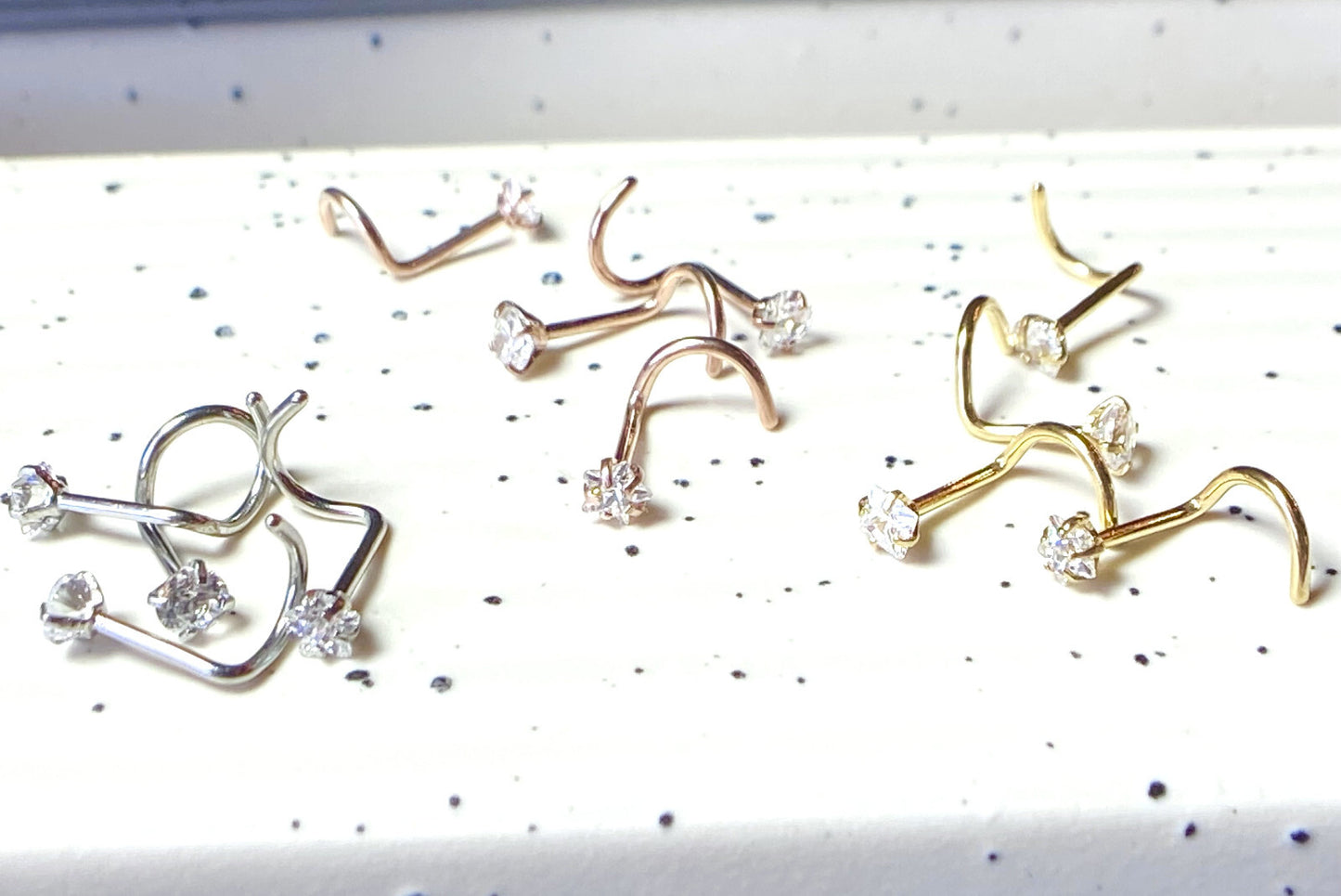 4pc Value Pack Prong Set Shaped Gem Steel Nose Screw Rings - choose 18g or 20g