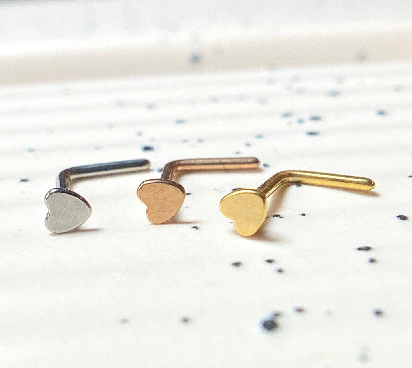 3pcs Heart Style L-Bend Nose Rings 316L Surgical Steel Ion Plated
