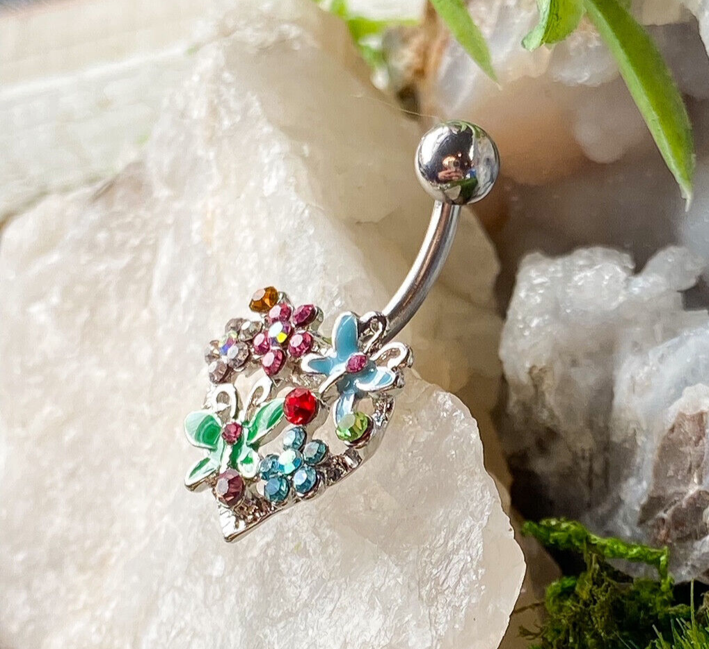 Heart Flower Butterfly Belly Ring Navel Piercing Pierced Naval Body Jewelry