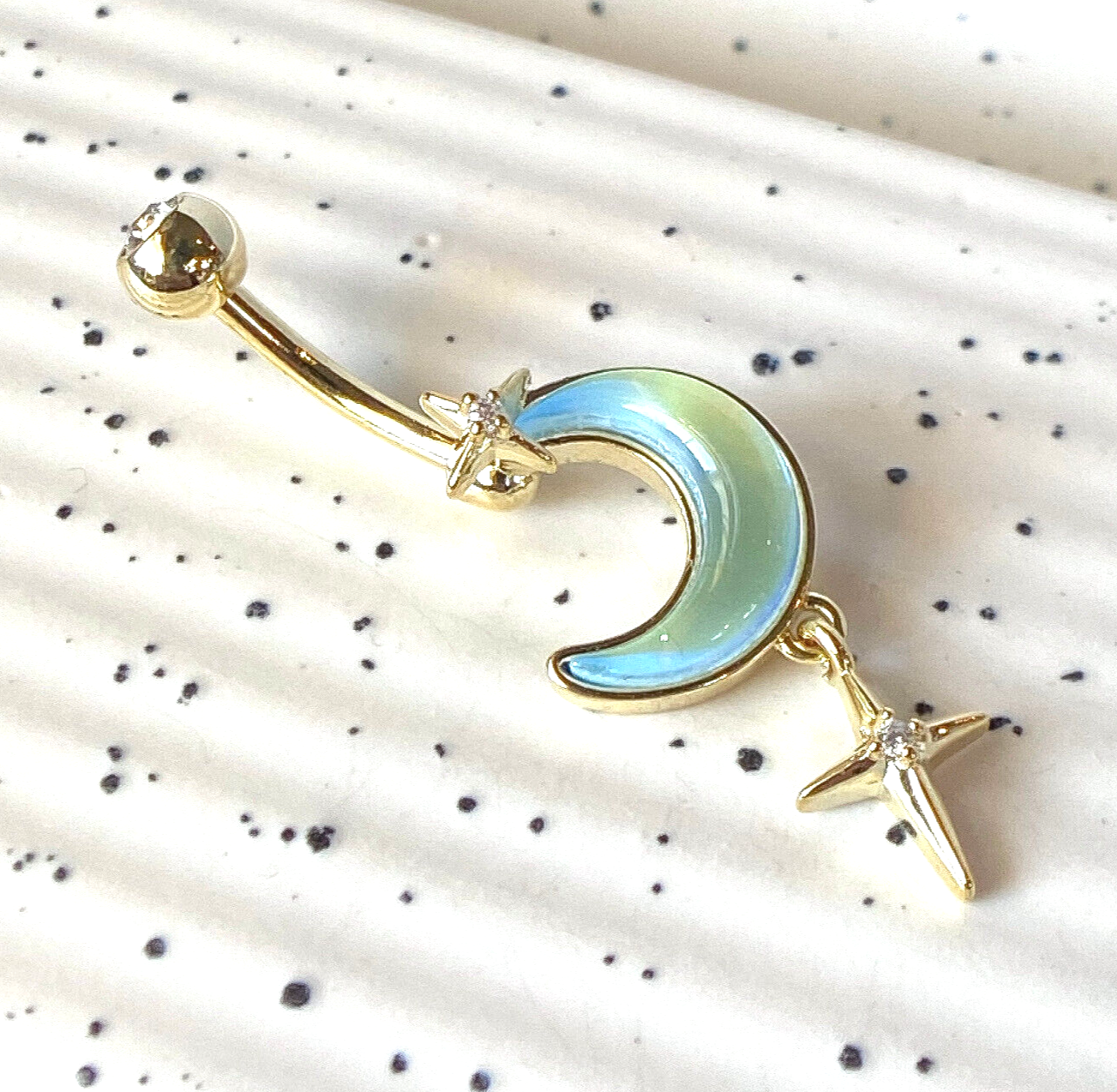 1pc Aurora Borealis Crescent Moon Belly Ring Navel Naval 316L Surgical Steel