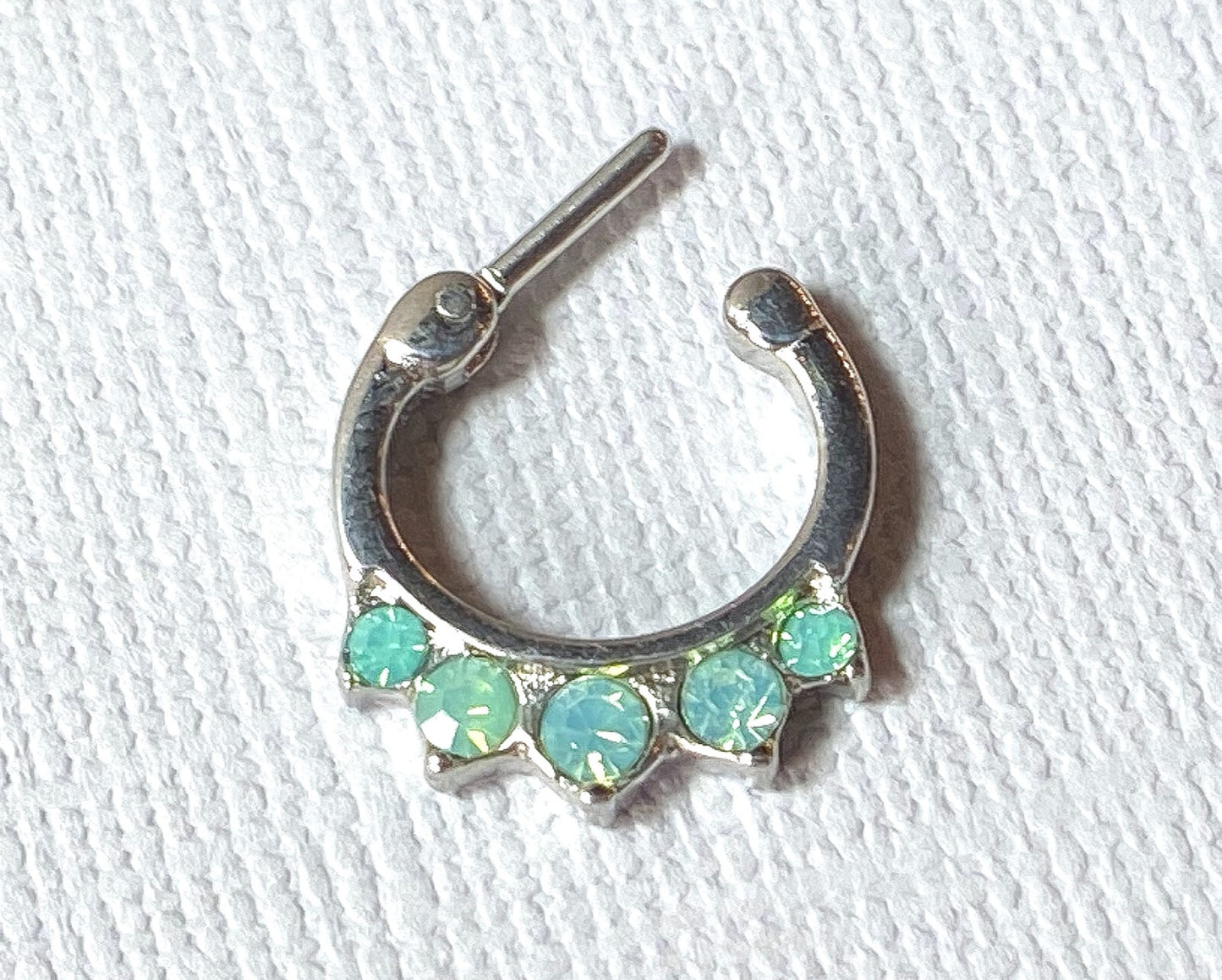 1 Pc 100% 316L Surgical Steel Five Opalite Septum Clicker 16g Nose Ring