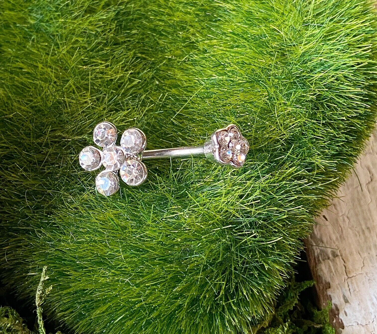 1pc Flower Double Gem Belly Ring Navel Piercing Pierced Naval Body Jewelry