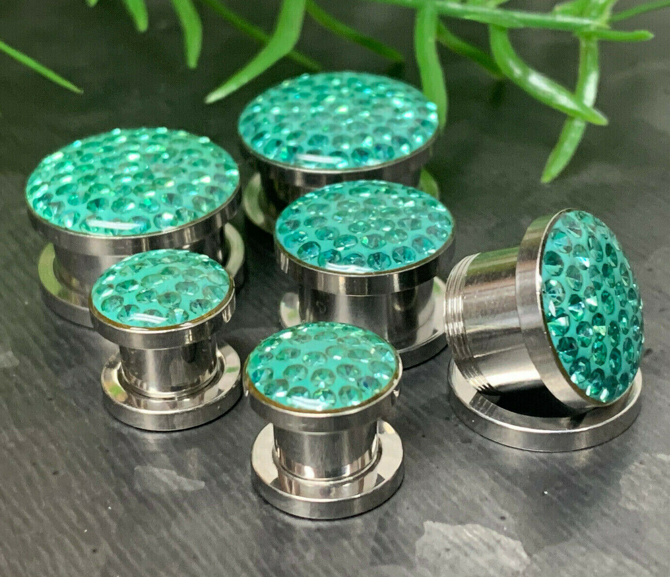 PAIR Epoxy Coated Ferido Gems Screw Fit Plugs Tunnels Earlets Gauges