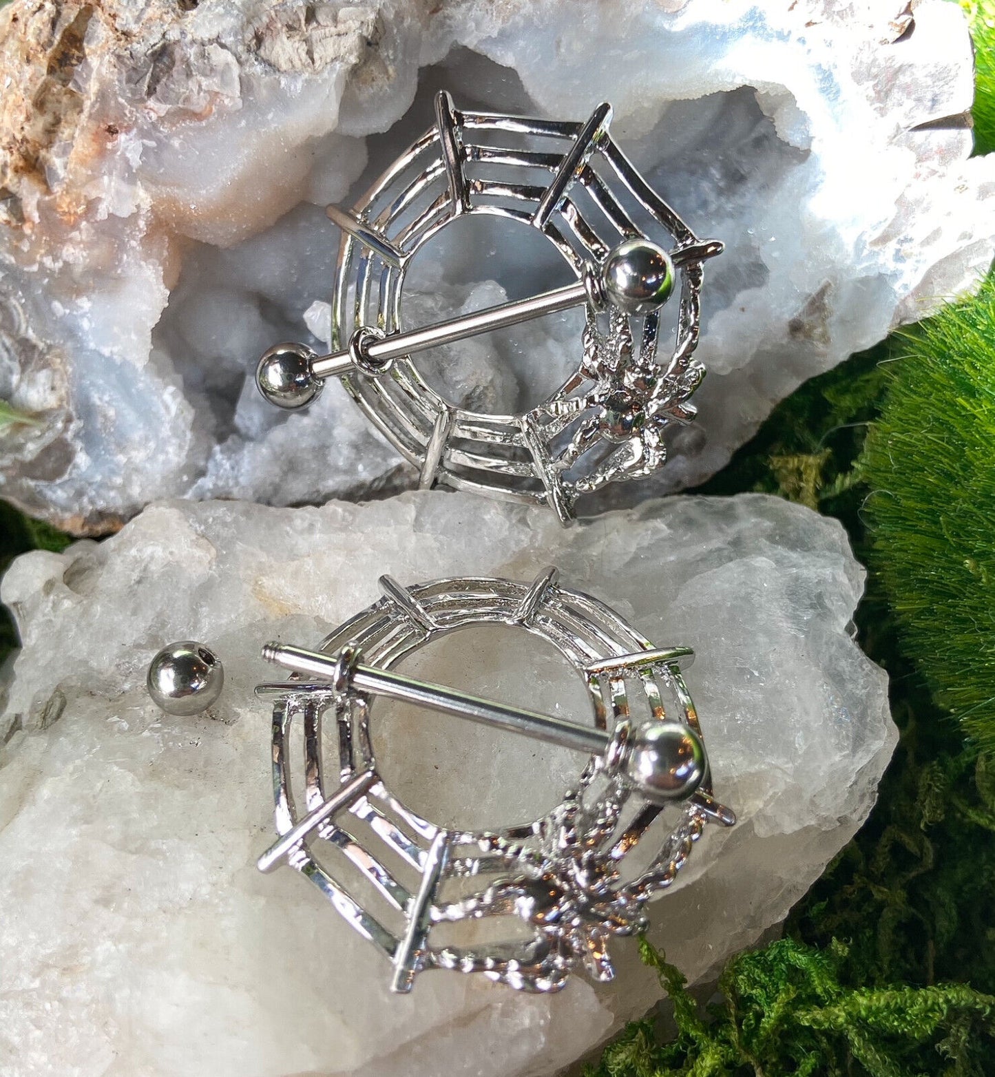 PAIR of Spiderweb Nipple Shields Spider Web Barbell Rings Body Piercing Jewelry