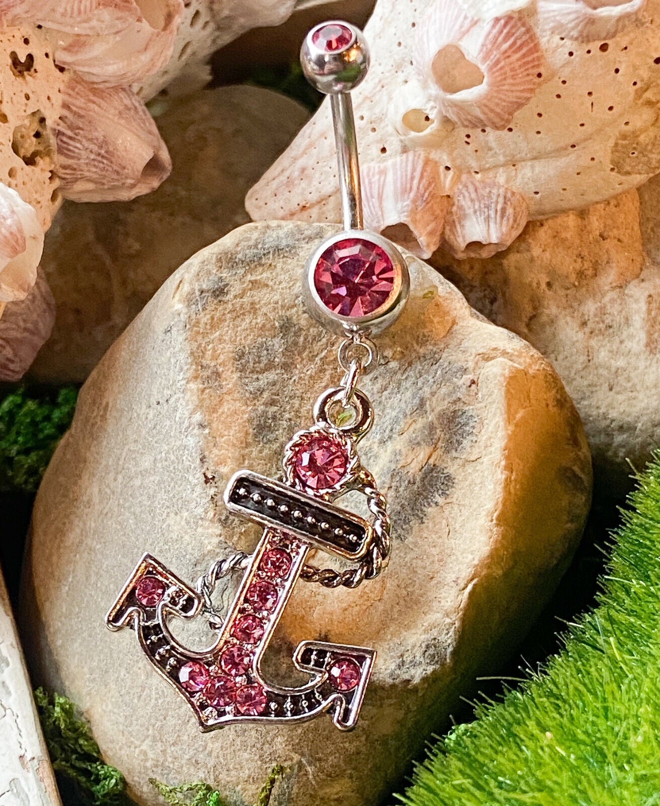 1pc Anchor Dangle Belly Ring Navel Piercing Pierced Naval Nautical CZ Gem Ship