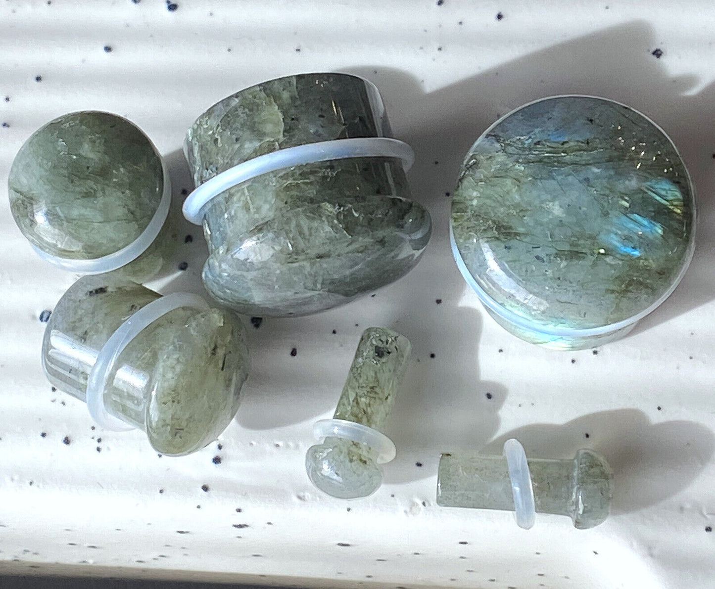 PAIR Labradorite Natural Stone Single Flare Plugs Organic Gauges Body Jewelry