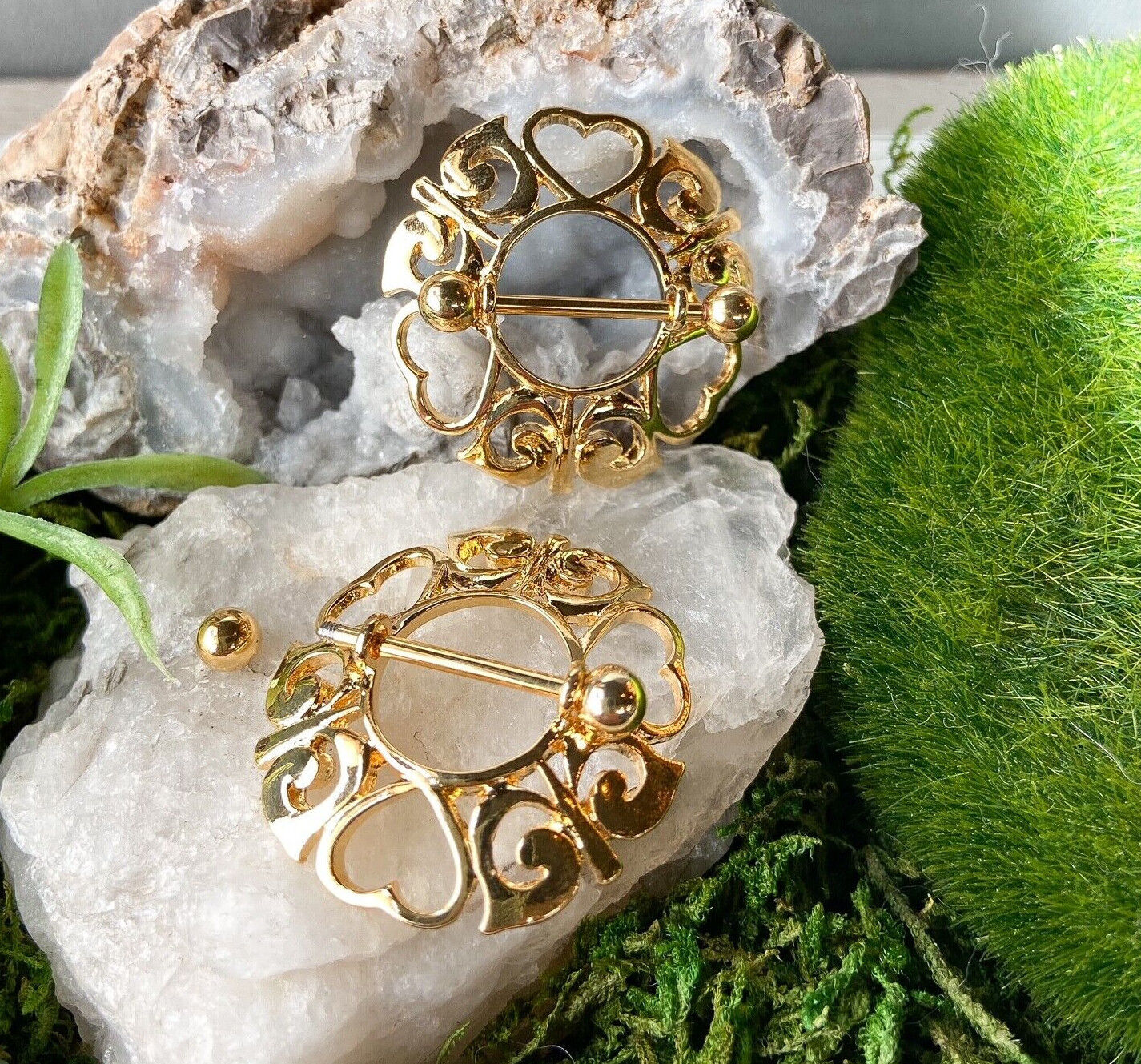 PAIR Tribal Hearts Nipple Rings Shields 14g Pierced Body Piercing Jewelry